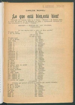 Reparto y títulos de los cuadros