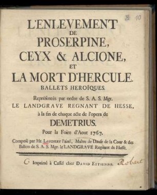 L'enlevement de Proserpine, Ceyx & Alcione, et La Mort d'Hercule