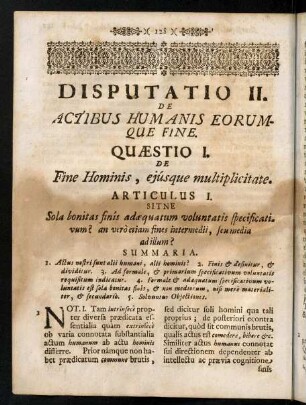 128-226, Disputatio II. De Actibus Humanis Eorumque Fine.