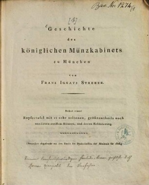 Geschichte des königlichen Münz-Kabinets in München, [1]