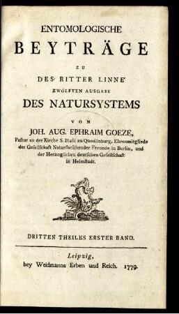 T. 3,1: Entomologische Beyträge zu des Ritter Linné zwölften Ausgabe des Natursystems. Th. 3, Bd. 1