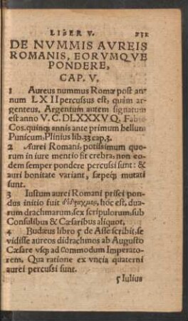 De Nummis Aureis Romanis, Eorumque Pondere, Cap. V.