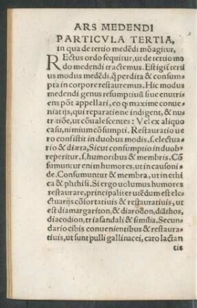Particula Tertia, in qua de tertio medendi modo agitur.