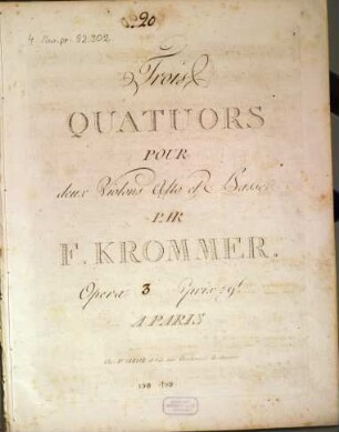Trois quatuors pour deux violons, alto et basse : opera 3