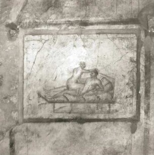 Pompeji. Haus der Vettier, Nebenraum der Küche. Erotische Szene, Wandbild