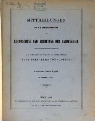 Mittheilungen der K.K. Central-Commission zur Erforschung und Erhaltung der Baudenkmale. 3. 1858, Nr. 7