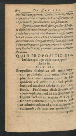 Quid Propositio Dialectica, quid problemata, quid thesis sit. Cap. III.