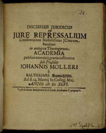 Discursus Iuridicus De Iure Repressalium