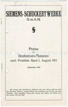 Preisliste über Drehstrommotoren
