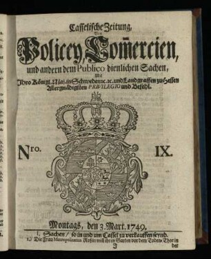 Nro. IX, Montags, den 3. Mart. 1749