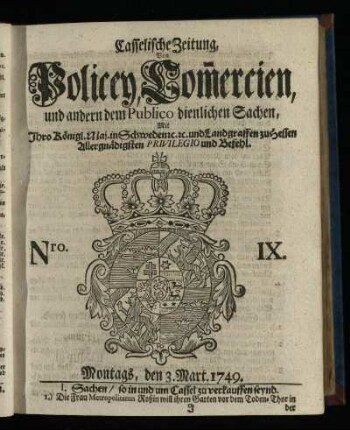 Nro. IX, Montags, den 3. Mart. 1749