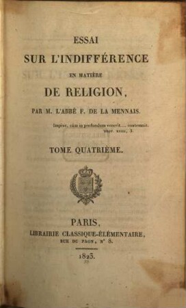Essai sur l'indifférence en matière de religion, 4