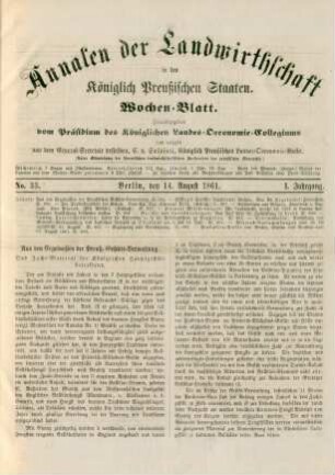 No. 33. Berlin, den 14. August 1861. I. Jahrgang.