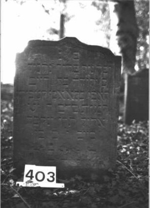 Grabstein 403 (Index: 99898299) Material: Sandstein Zustand: unten verwittert Maße HxBxT: 78x54x9 cm Beschreibung: Stele mit Segmentbogenabschluss: Grabstein 403