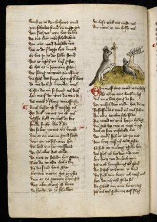 Wolf mit Szepter, Schaf und Hirsch; (Von einem Wolf, einem Schaf und einem Hirsch, Kapitel XXXV nach Pfeiffer)
