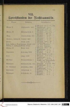 VII. Sprechstunden der Rechtsanwälte.