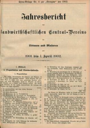 1901/02: Jahres-Bericht des Landwirthschaftlichen Central-Vereins für Littauen und Masuren