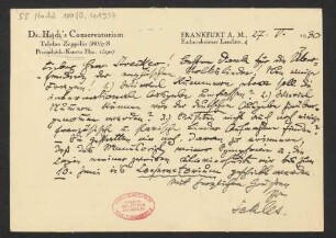 Brief an Willy Strecker an B. Schott's Söhne : 27.05.1930