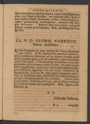 Cl. V. D. Georg. Fabricio. Poetae doctissimo.