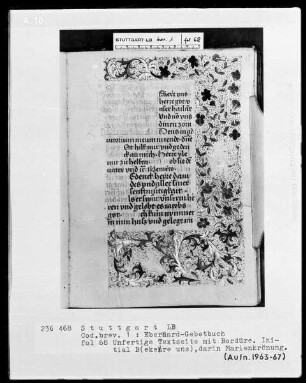 Das Eberhardgebetbuch — Initiale B (ekere uns herre got), darin Marienkrönung, Folio 68recto
