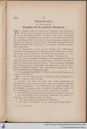 Rekapitulation der vorgetragenen Grundsätze für die praktische Bienenzucht.