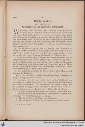 Rekapitulation der vorgetragenen Grundsätze für die praktische Bienenzucht.