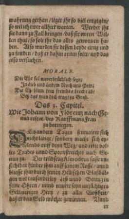 Das 3. Capitel. Wie Johann von Florentz nach Genua reitet/ des Kauffmans Frau zu betriegen.