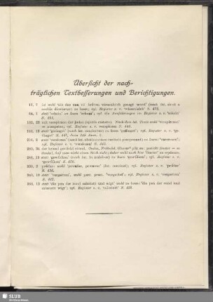 Übersicht der nachträglichen Textbesserungen und Berichtigungen