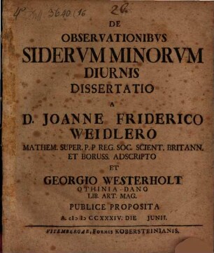 De observationibus siderum minorum diurnis diss.