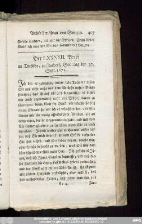 Der LXXXXII. Brief an Dieselbe, zu Rochers, Sonntag den 27. Sept. 1671.