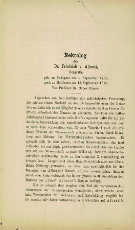 Nekrolog des Dr. Friedrich v. Alberti