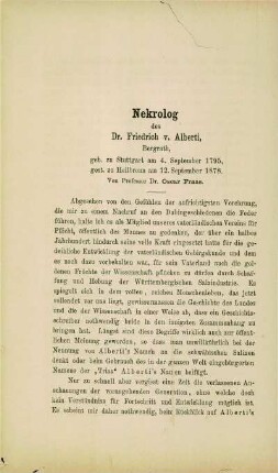 Nekrolog des Dr. Friedrich v. Alberti