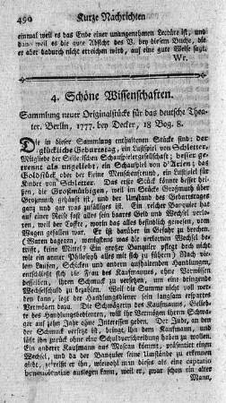 Sammlung neuer Originalstücke für das deutsche Theater.