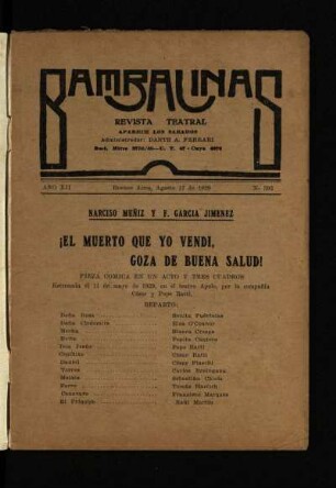 ¡El muerto que yo vendí, goza de buena salud! : pieza cómica en un acto y tres cuadros