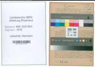 Entnazifizierung Hermann Lekschat , geb. 27.04.1897 (Telegr.Sekretaer)
