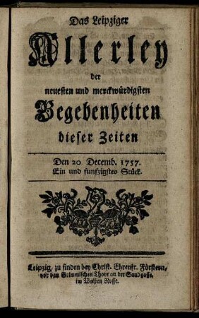 Den 20. Decemb. 1757. Ein und funfzigstes Stück.