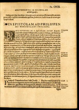 Argumentum In Epistolam ad Philippenses.