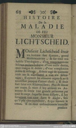 Histoire De la Maladie De Feu Monsieur Lichtscheid