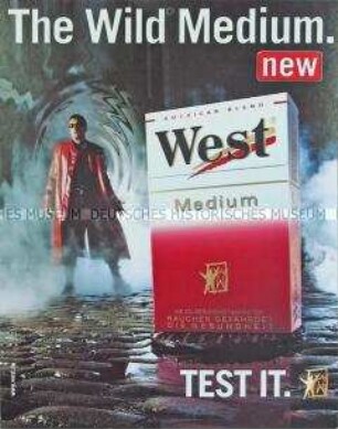 Werbeschild (doppelseitig) für "West Medium"-Zigaretten