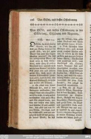 Von Gott, und dessen Offenbarung in der Schöpfung und Regirung.