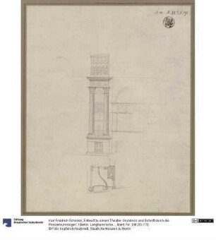 Entwurf zu einem Theater. Grundriss und Schnitt durch die Proszeniumsloge / / Berlin. Langhans'sches Schauspielhaus (Nationaltheater) auf dem Gendarmenmarkt (?)