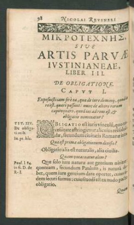 Mikrotechnēs ... Liber III. De Obligatione.