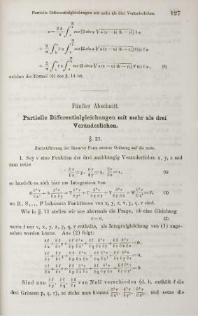 Fünfter Abschnitt. Partielle Differentialgleichungen mit mehr als drei Veränderlichen.