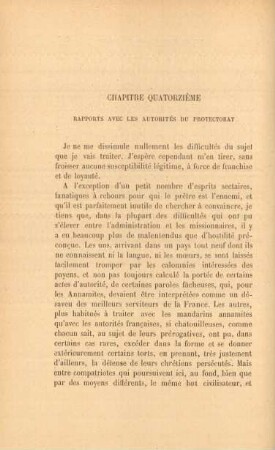 Chapitre quatorzième. Rapports avec les autorités du protectorat