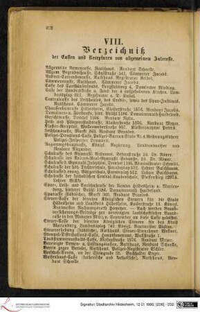 VIII. Verzeichniß der Cassen und Recepturen von allgemeinem Interesse.