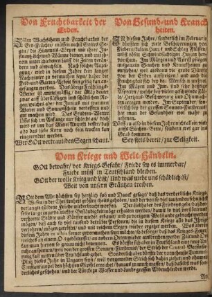 Von Fruchtbarkeit der Erden. Von Gesund- und Kranckheiten.