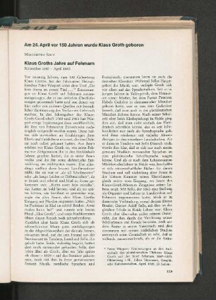 Klaus Groths Jahre auf Fehmarn