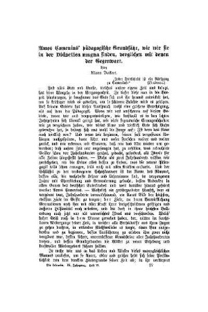 Amos Comenius' pädagogische Grundsätze, wie wir sie in der Didactica magna finden, verglichen mit den der Gegenwart