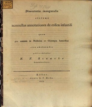 Dissertatio inauguralis sistens nonnullas annotationes de colica infantili