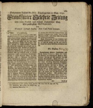 No. XLI. Dienstags den 21. May 1737 - No. L. Freytags den 21. Junii 1737